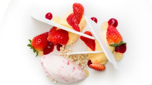 Camellia Restaurant – Clevedon strawberries _ meringue _ vanilla mousseline _ mascarpone sorbet-2