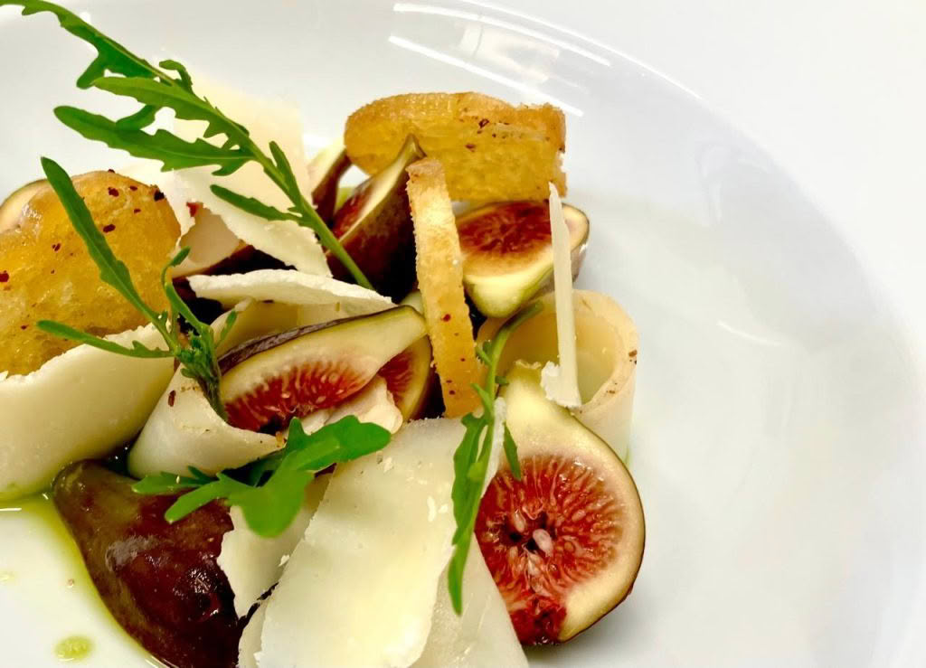 Camellia Restaurant – Figs from our estate _ pecorino _ fig leaves oil