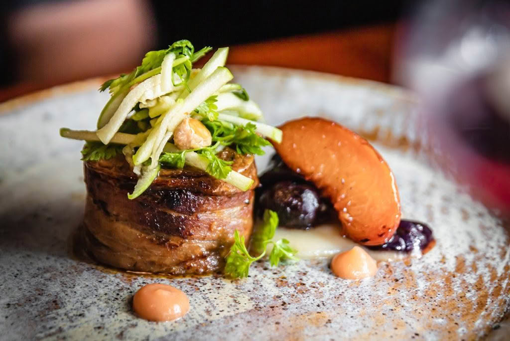 Cuisine-Good-Food-Guide-2024-The-Bistro-Tamarind-braised-lamb-shoulder,-grilled-peach,-green-apple