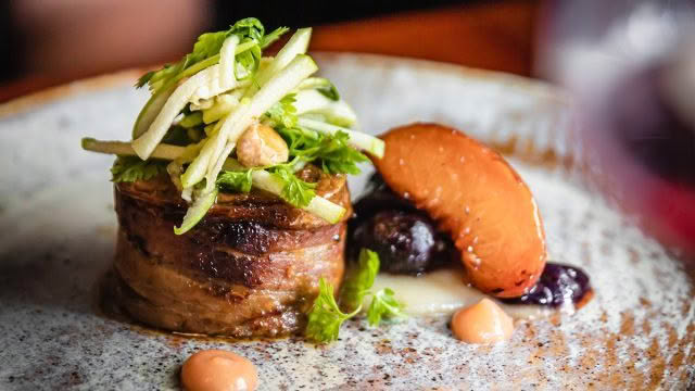 Cuisine-Good-Food-Guide-2024-The-Bistro-Tamarind-braised-lamb-shoulder,-grilled-peach,-green-apple