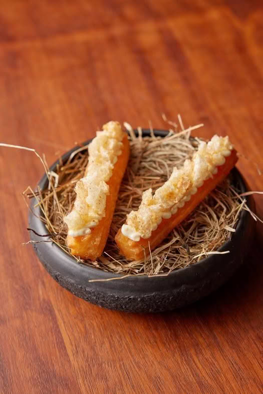 Cuisine Good Food Guide 2025 The French Café Parmesan churro, whipped feta, smoked maple, puffed pork crackling credit Josh Griggs
