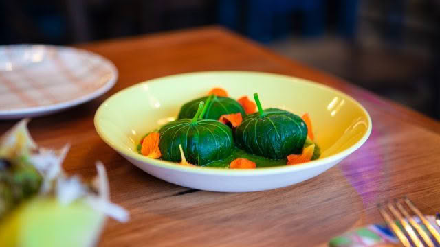 Cuisine Good Food Guide 2026 Graze Paua Tamales with nasturium – Photo credit Celeste Fontein