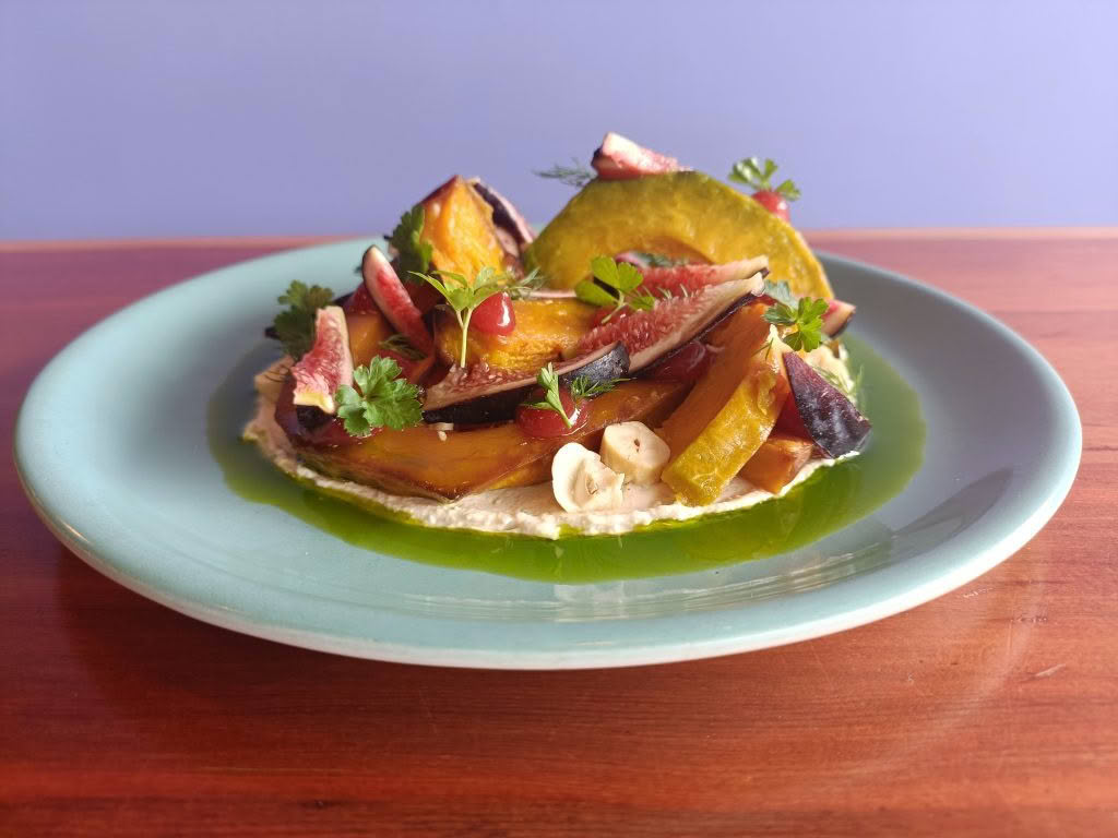 Cuisine Good Food Guide 2026 Graze Roasted pumpin with hazelnut butter and quine – Photo credit Stina Persen