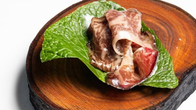 Cuisine Good Food Guide 2026 Inati to Share LAND_ 100 day added Black Origin Wagyu beef, charcoal burnt wagyu fat, wasabi & horseradish credit Jerome Warbuton