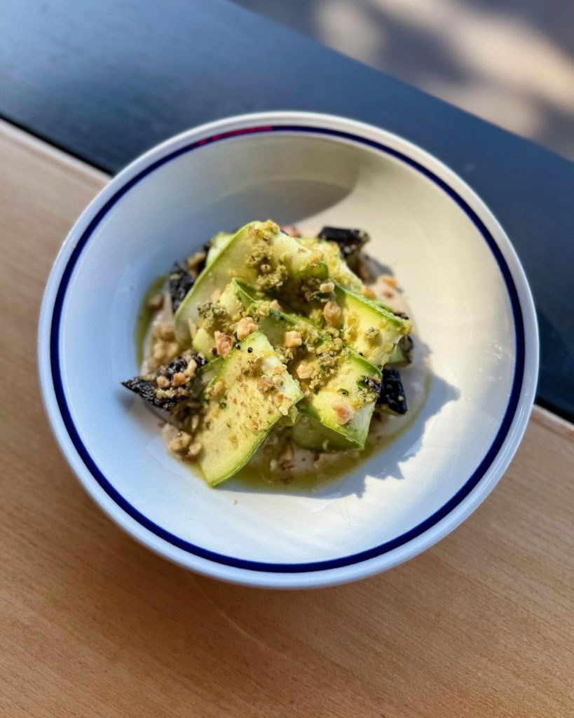 Cuisine Good Food Guide 2026 Margot COURGETTE, SUNFLOWER SEED CREAM, OLIVE SALSA, WALNUTS