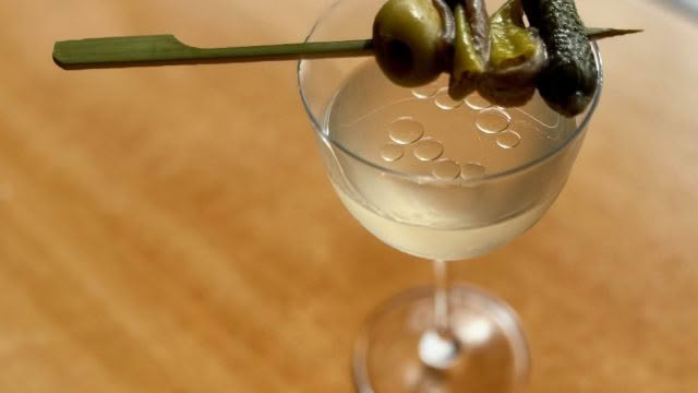 Cuisine Good Food Guide 2026 Margot Martini_ olive oil washed gin, vermouth, olive brine, Ortiz anchovy oil + an Ortiz anchovy gilda
