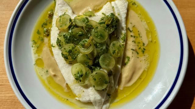 Cuisine Good Food Guide 2026 Margot Sole fillets, soubise, pickled grape dressing