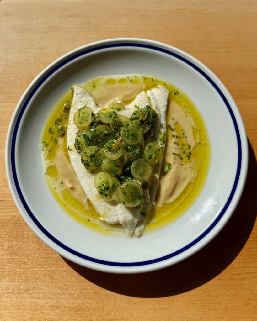 Cuisine Good Food Guide 2026 Margot Sole fillets, soubise, pickled grape dressing