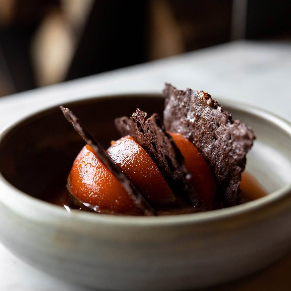 Cuisine Good Food Guide 2026 SherwoodDessert_ChocolateCremeaux,Qince,MulledCentralOtagoPinotNoir_JonoParker