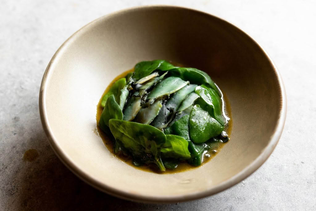 Cuisine Good Food Guide 2026 Sherwood_ Blackfoot paua, mafaldine, karengo butter, watercress_InSherwood_JonoParker_