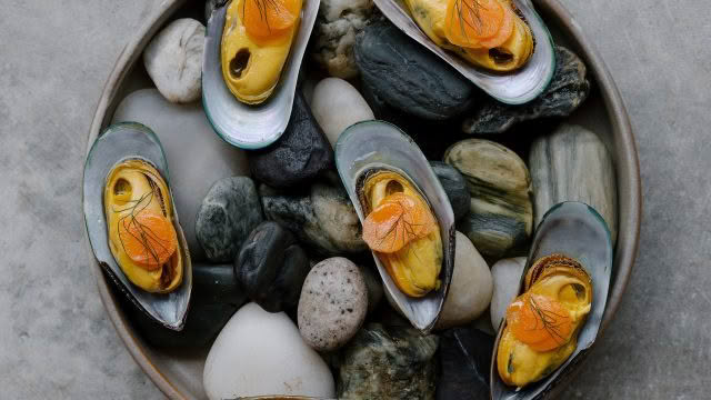 Cuisine Good Food Guide 2026 Sherwood_ GreenLipMusselsEscabeche,Carrot,Saffron,Bronzefennel_InSherwood_JonoParker_