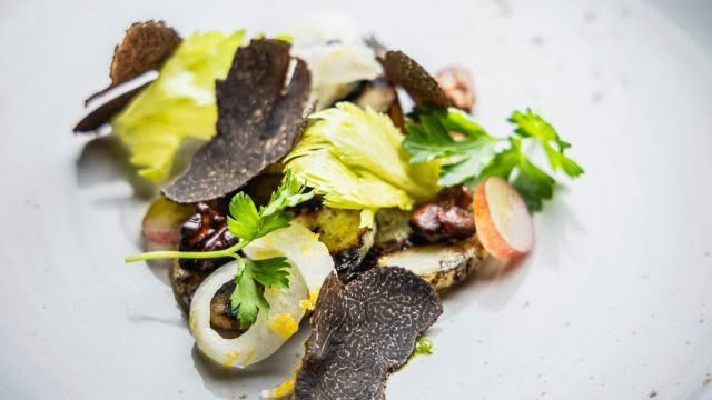Cuisine Good Food Guide 2026 The Bistro Grilled Celeriac, Pickled Fennel, Grapes, Kiwi Truffle