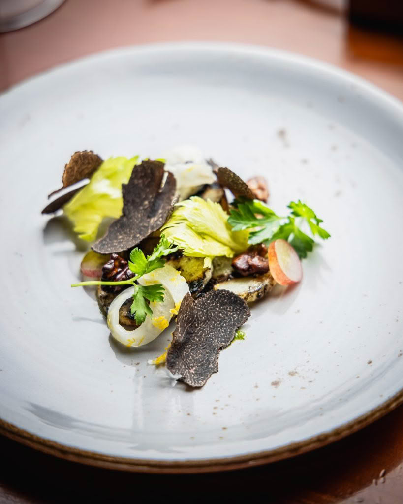 Cuisine Good Food Guide 2026 The Bistro Grilled Celeriac, Pickled Fennel, Grapes, Kiwi Truffle