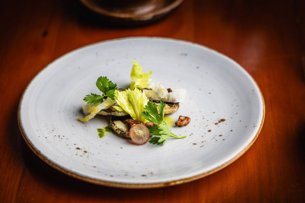 Cuisine Good Food Guide 2026 The Bistro Grilled Celeriac, Pickled Fennel, Grapes, Truffle Dressing